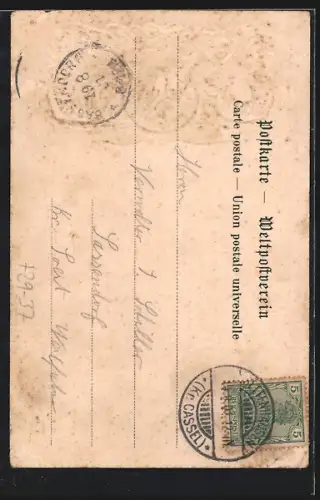 Passepartout-Lithographie Frankfurt a. Main, Opernhaus, Wappen