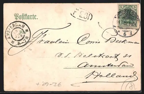 Passepartout-Lithographie Düsseldorf, Partie am Rhein in einer Muschel