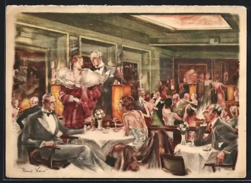 Künstler-AK Berlin-Charlottenburg, Cafe Rio Rita, Tauentzienstrasse 12, Innenansicht, Art Deco