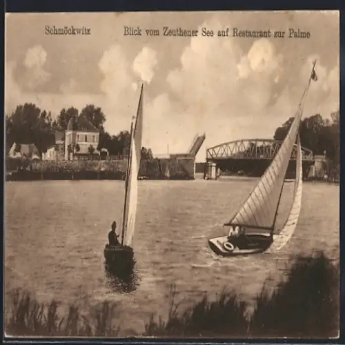AK Berlin-Schmöckwitz, Blick vom Zeuthener See auf Restaurant zur Palme