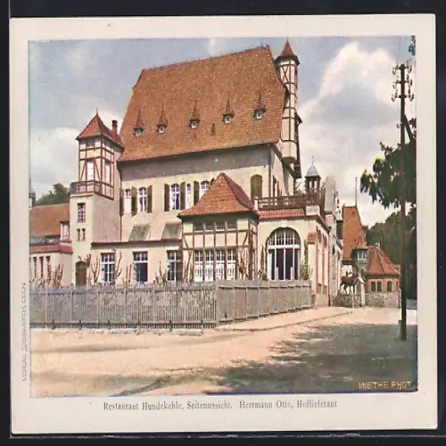 AK Berlin-Grunewald, Restaurant Hundekehle Hermann Otto mit Strasse