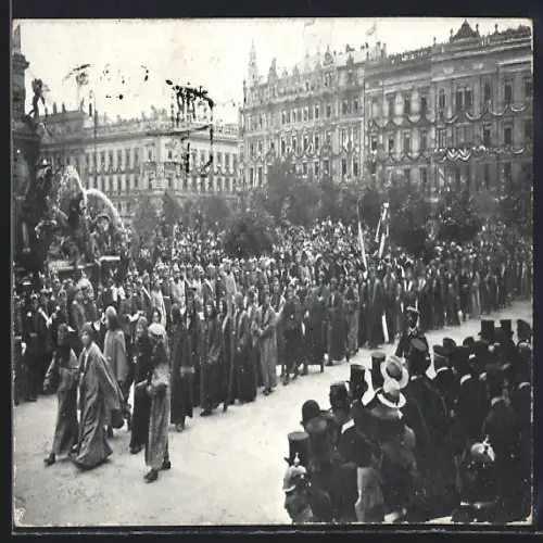AK Leipzig, Historischer Festzug zur Universitäts-Jubelfeier 1909, studentische Szene