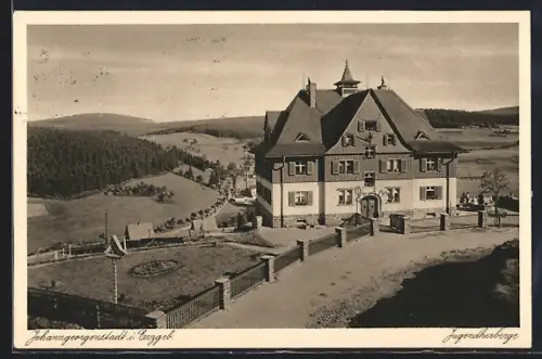 AK Johanngeorgenstadt, Jugendherberge aus der Vogelschau
