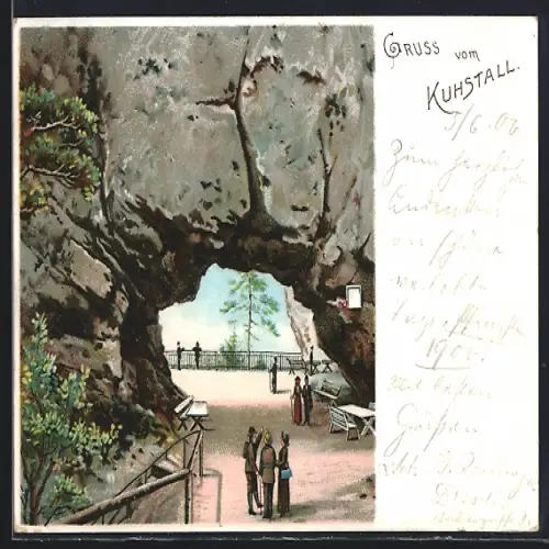 Lithographie Bad Schandau, Besucher am Kuhstall