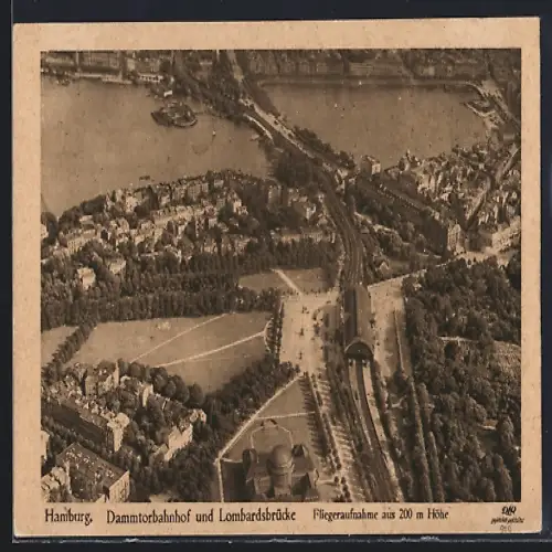 AK Hamburg-Rotherbaum, Dammtorbahnhof & Lombardsbrücke, Fliegeraufnahme