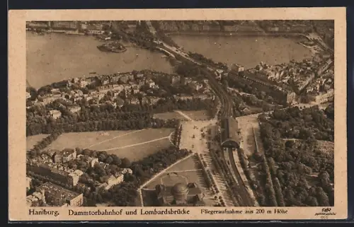 AK Hamburg-Rotherbaum, Dammtorbahnhof & Lombardsbrücke, Fliegeraufnahme