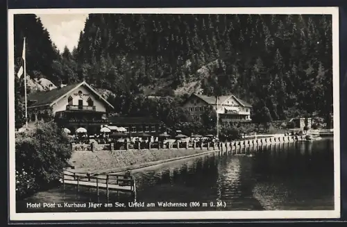 AK Urfeld / Walchensee, Hotel Post u. Kurhaus Jäger am See, Bes. K. Brackenhofer