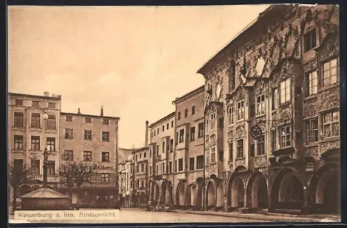 AK Wasserburg a. Inn, Strassenpartie mit Bäckerei und Amtsgericht