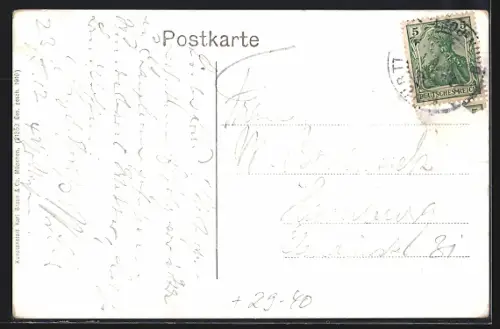 Goldfenster-AK Ulm a. D., Teilansicht mit leuchtenden Fenstern von Norden