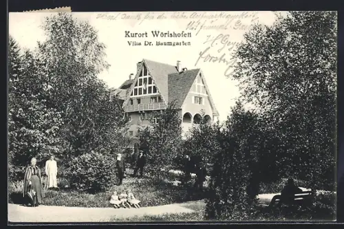 AK Wörishofen, Villa Dr. Baumgarten mit Gästen