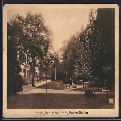 AK Baden-Baden, Hotel Badischer Hof mit Park