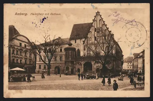 AK Amberg, Marktplatz mit Rathaus
