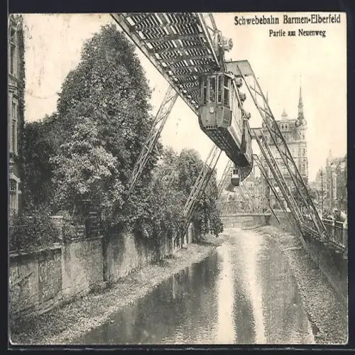 AK Barmen-Elberfeld, Die Schwebebahn, Partie am Neuenweg