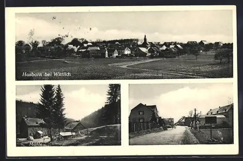 AK Hasborn bei Wittlich, Ortsansicht, Die Mühle und Partie am Ortseingang
