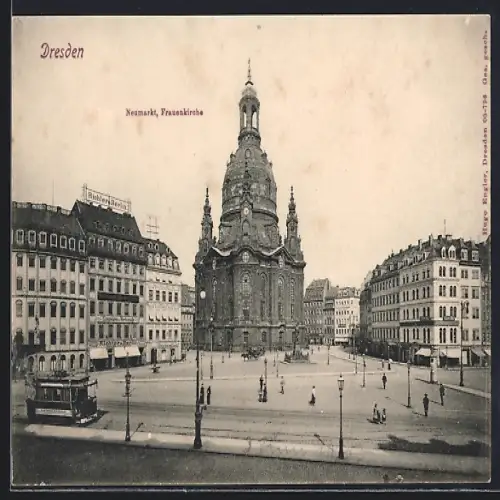 AK Dresden, Neumarkt, Fraunenkirche, Strassenbahn