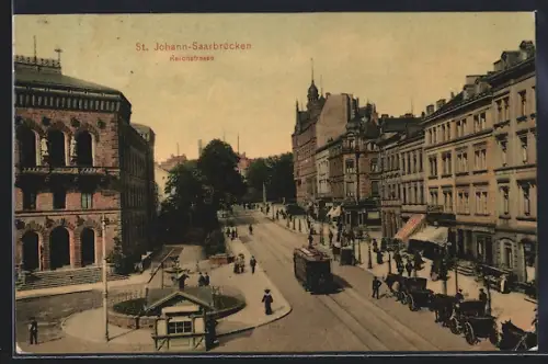 AK Saarbrücken-St. Johann, Reichsstrasse mit Strassenbahn