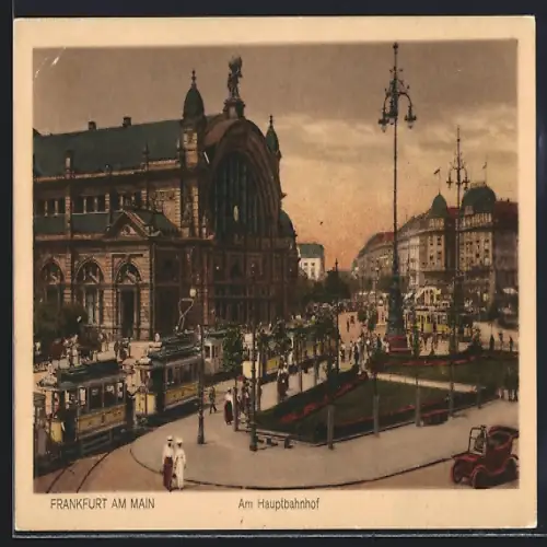 AK Frankfurt am Main, Partie am Hauptbahnhof mit Strassenbahn