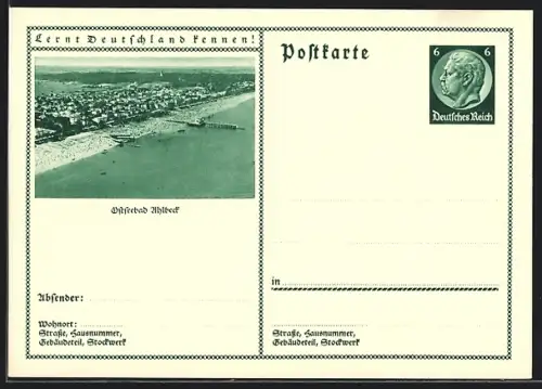 AK Ahlbeck, Küstenpanorama, Ganzsache Lernt Deutschland kennen