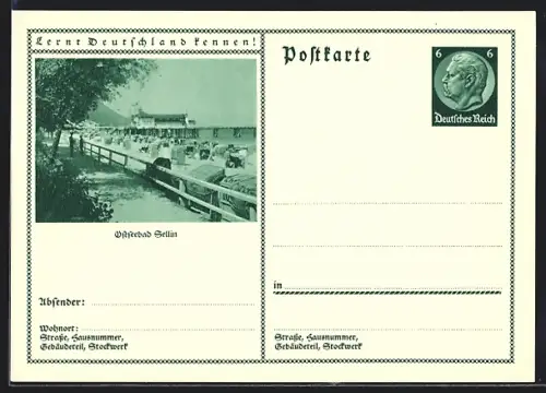 AK Sellin, Partie am Strand Lernt, Ganzsache Lernt Deutschland kennen