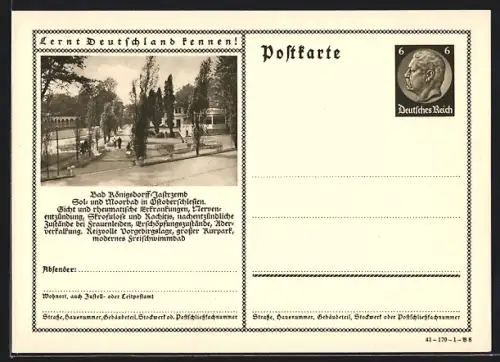 AK Bad Königsdorff-Jastrzemb, Partie im Kurpark, Ganzsache Lernt Deutschland kennen