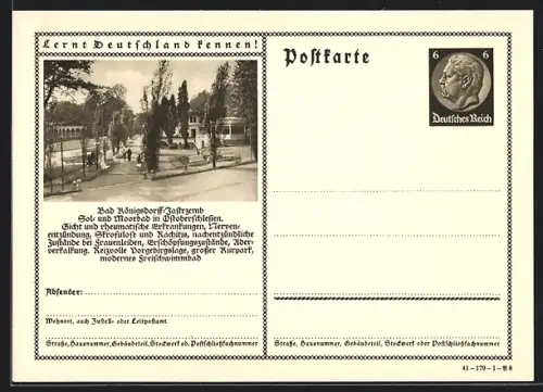 AK Bad Königsdorff-Jastrzemb, Partie im Kurpark, Ganzsache Lernt Deutschland kennen