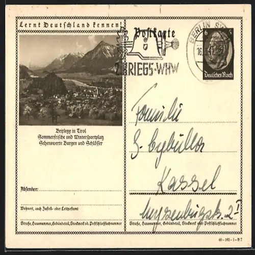 AK Brixlegg in Tirol, Ortsansicht mit Bergpanorama, Ganzsache Lernt Deutschland kennen