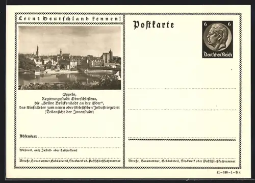 AK Oppeln /Oberschlesien, Teilansicht der Innenansicht, Ganzsache Lernt Deutschland kennen