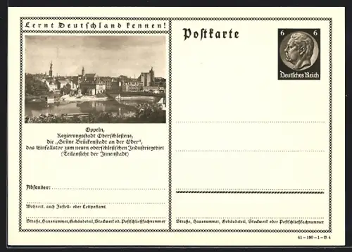 AK Oppeln /Oberschlesien, Teilansicht der Innenansicht, Ganzsache Lernt Deutschland kennen