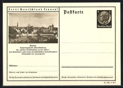 AK Oppeln /Oberschlesien, Teilansicht der Innenansicht, Ganzsache Lernt Deutschland kennen