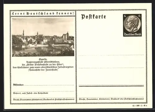 AK Oppeln /Oberschlesien, Teilansicht der Innenansicht, Ganzsache Lernt Deutschland kennen