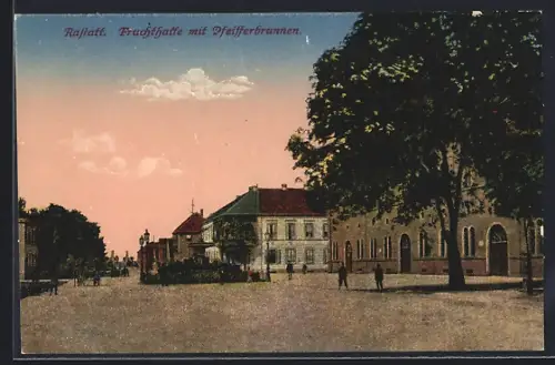 AK Rastatt, Fruchthalle mit Pfeifferbrunnen