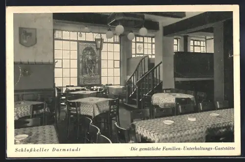 AK Darmstadt, Gasthaus Schlosskeller, Innenansicht