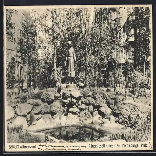 AK Berlin-Wilmersdorf, Gänselieselbrunnen am Nicolsburger Platz