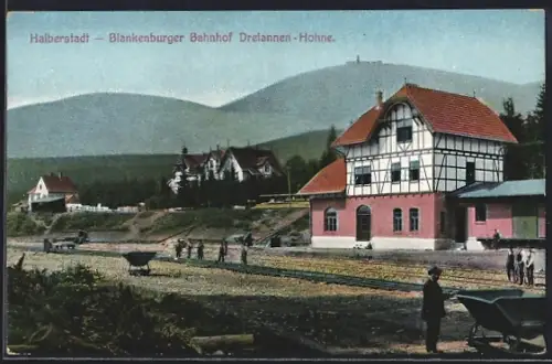 AK Halberstadt, Blankenburger Bahnhof, Dreiannen-Hohne, Bauarbeiten an den Gleisen