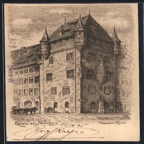 Künstler-AK Nürnberg, Ansicht vom Nassauer Haus