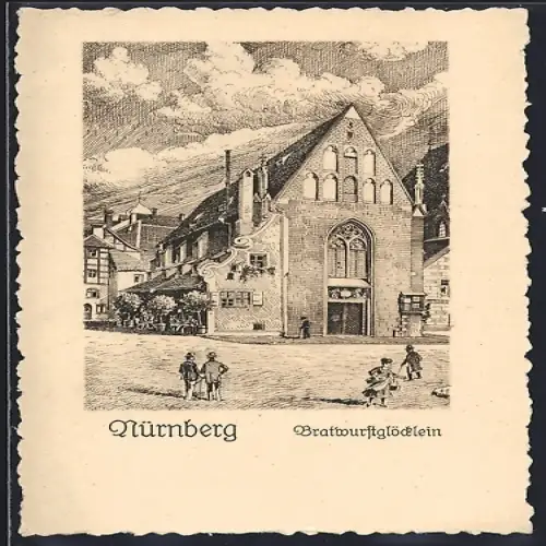 Künstler-AK Nürnberg, Gasthaus Bratwurstglöcklein