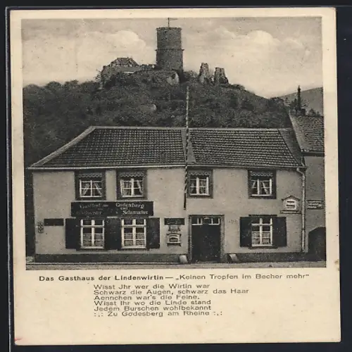 AK Godesberg, Gasthaus und Blick auf den Bergturm