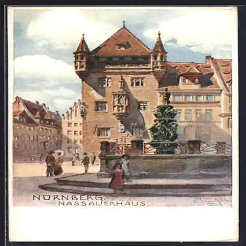 AK Nürnberg, Nassauerhaus mit Springbrunnen