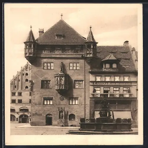 AK Nürnberg, Das Nassauer Haus mit Brunnen