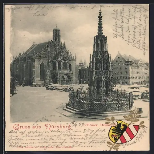 Präge-AK Nürnberg, Schöner Brunnen mit Kirche
