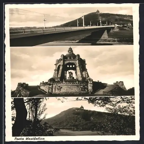 AK Porta Westfalica, Kaiser Wilhelm-Denkmal, Brücke mit Denkmal