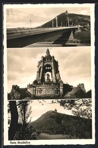 AK Porta Westfalica, Kaiser Wilhelm-Denkmal, Brücke mit Denkmal