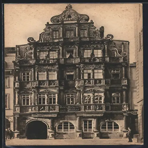 AK Heidelberg, Frontalansicht des Hôtel und Restaurant zum Ritter