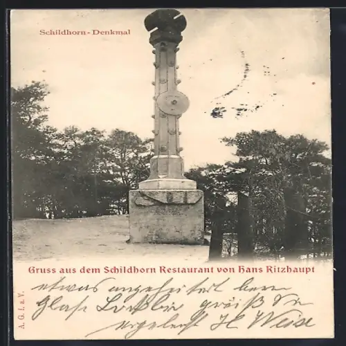 AK Berlin-Grunewald, Schildhorn, Das Schildhorn-Denkmal, Schildhorn Restaurant, Inh. Hans Ritzhaupt
