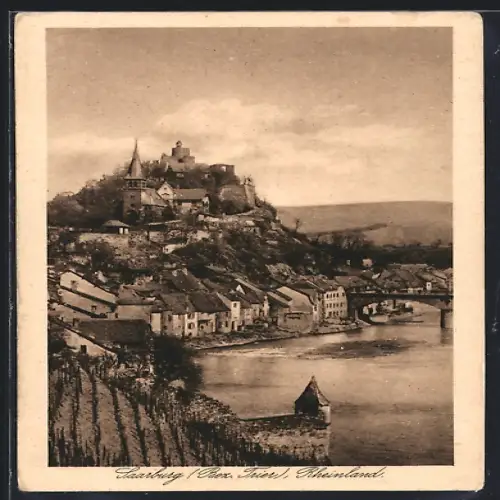 AK Saarburg /Trier, Ortsansicht mit Burg und Brücke