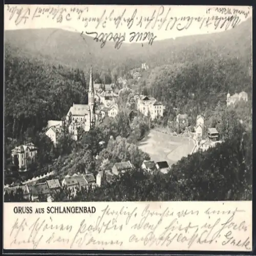 AK Schlangenbad / Taunus, Blick vom Berg auf den Ort