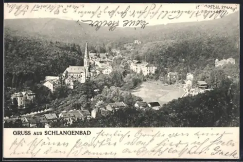AK Schlangenbad / Taunus, Blick vom Berg auf den Ort