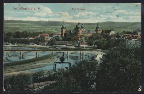 AK Aschaffenburg a. M., Ortsansicht mit Brücke u. Schloss
