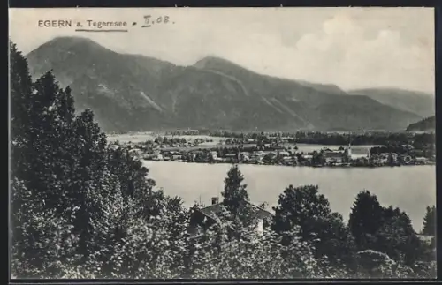 AK Egern a. Tegernsee, Gesamtansicht mit See und Bergpanorama