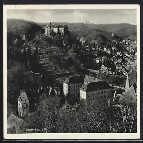 AK Blankenburg a. Harz, Ortsansicht mit Burg aus der Vogelschau